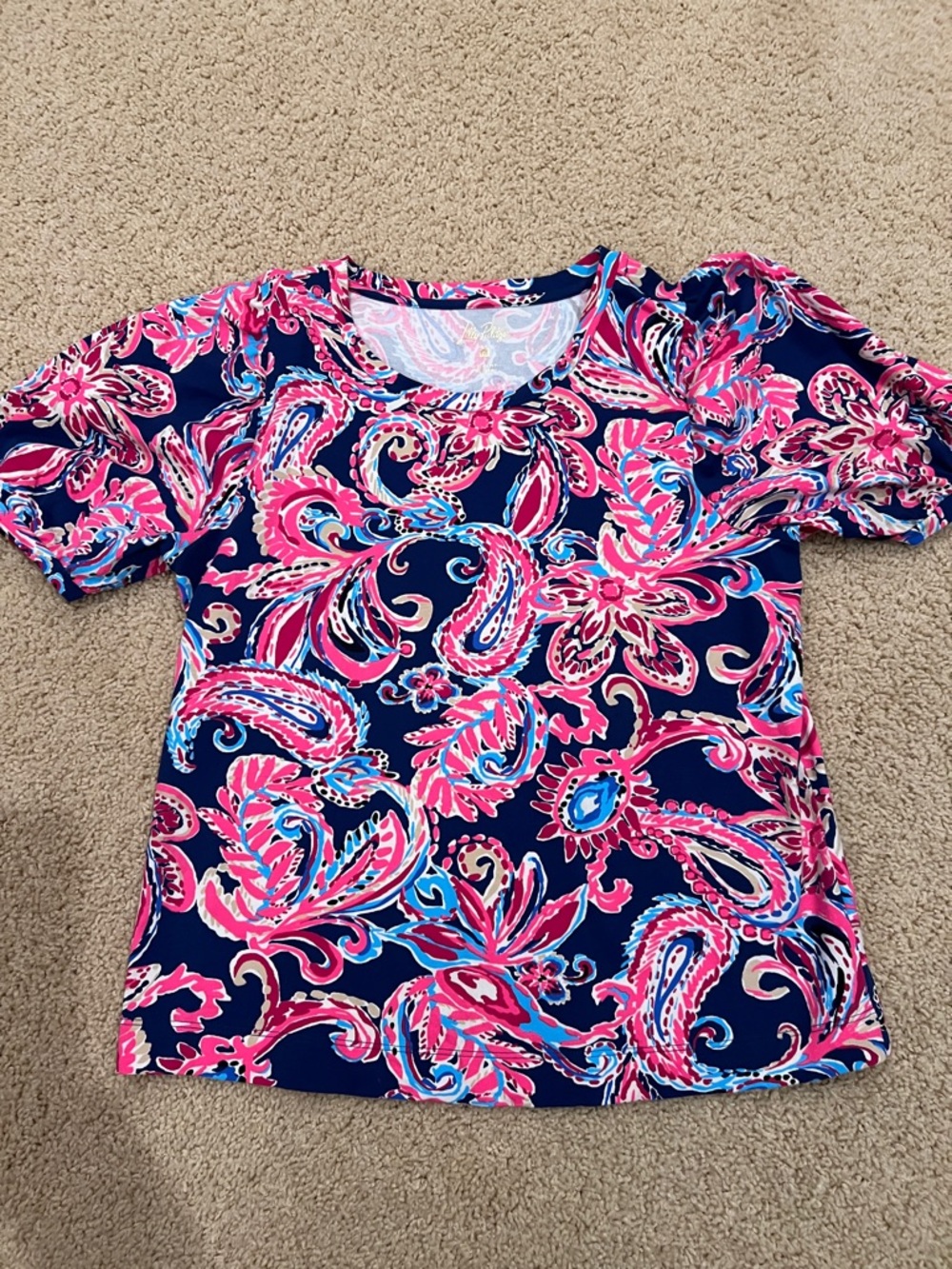 Lilly Pulitzer Navy Pink Blue Paisley Short Sleeve Tee